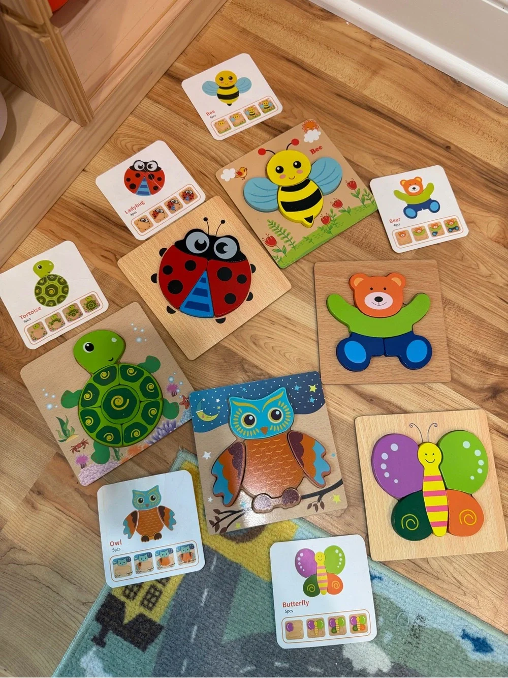 Wooden animal Puzzles Set of 6 - Montessori toddler puzzles